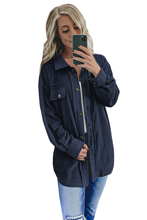 Exclusive Casual Turn Down Collar Buttoned Shirt Jacket
