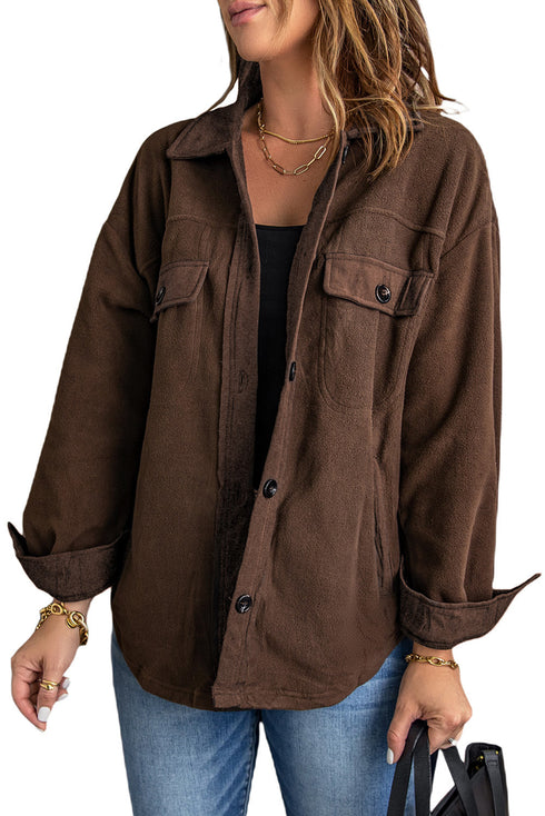 Exclusive Casual Turn Down Collar Buttoned Shirt Jacket
