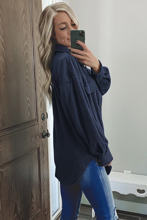 Exclusive Casual Turn Down Collar Buttoned Shirt Jacket