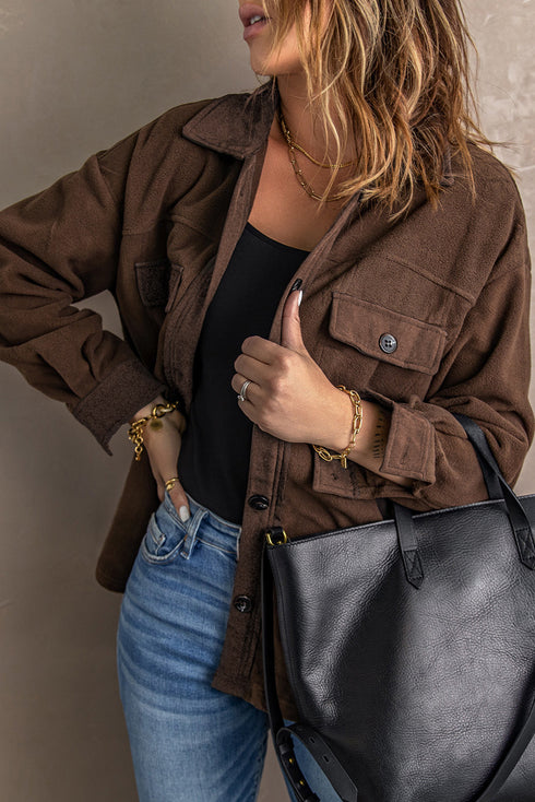 Exclusive Casual Turn Down Collar Buttoned Shirt Jacket