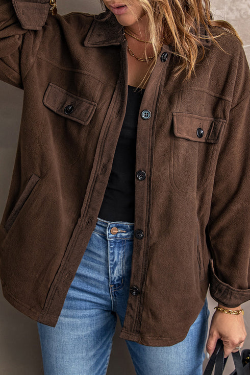 Exclusive Casual Turn Down Collar Buttoned Shirt Jacket