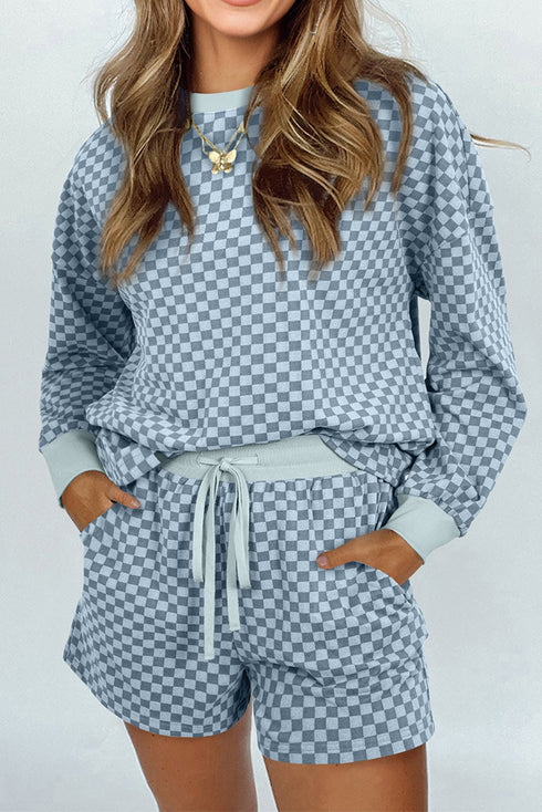 Exclusive Checkered Long Sleeve Pullover And Short Set