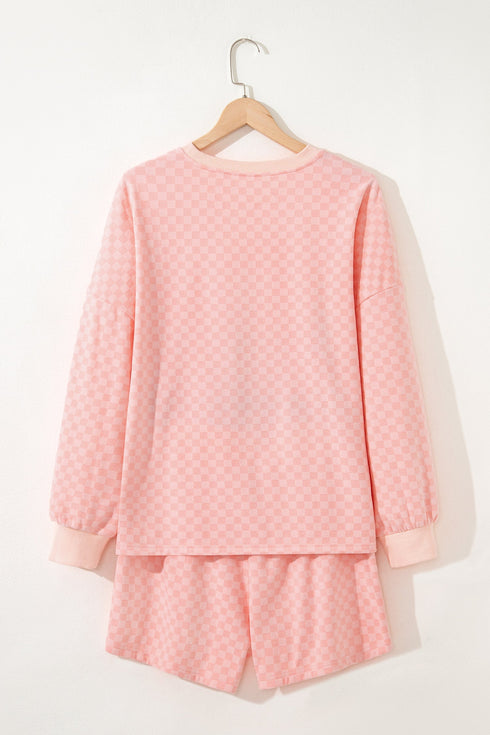Exclusive Checkered Long Sleeve Pullover And Short Set