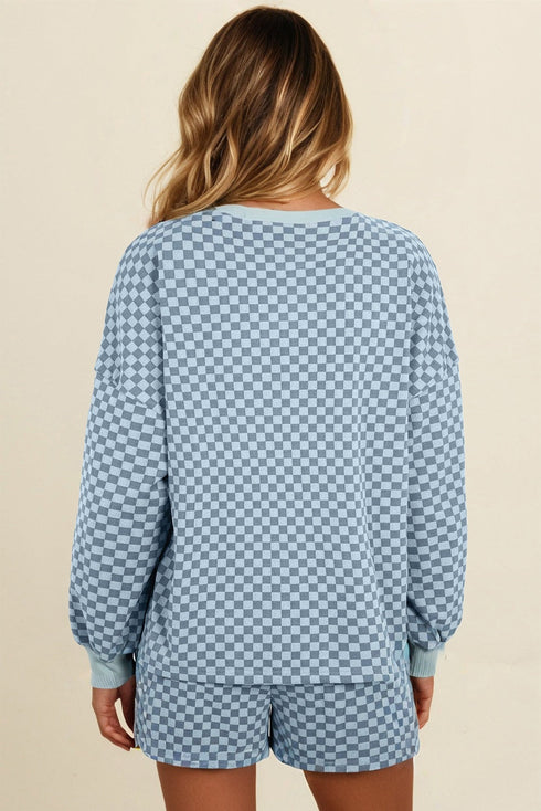 Exclusive Checkered Long Sleeve Pullover And Short Set