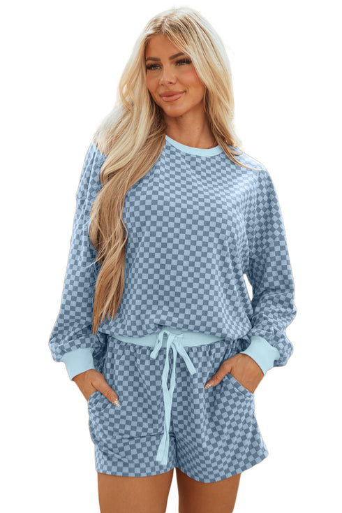 Exclusive Checkered Long Sleeve Pullover And Short Set