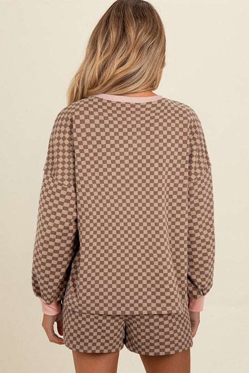Exclusive Checkered Long Sleeve Pullover And Short Set