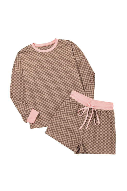 Exclusive Checkered Long Sleeve Pullover And Short Set