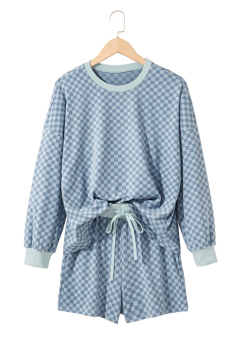 Exclusive Checkered Long Sleeve Pullover And Short Set