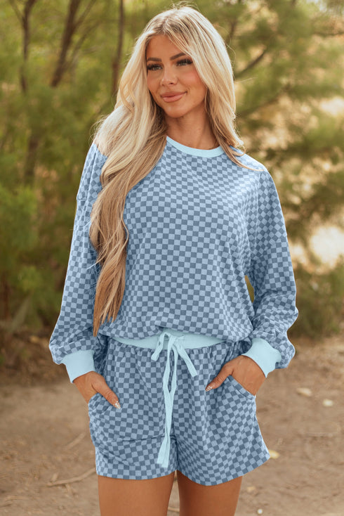 Exclusive Checkered Long Sleeve Pullover And Short Set