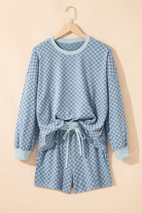 Exclusive Checkered Long Sleeve Pullover And Short Set