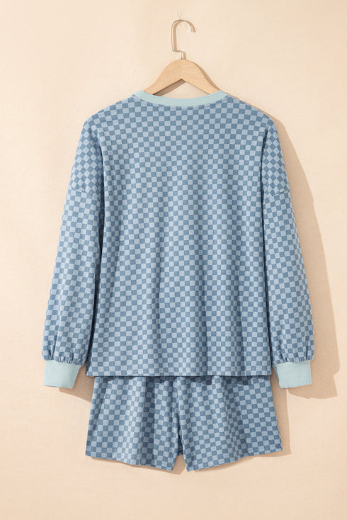 Exclusive Checkered Long Sleeve Pullover And Short Set