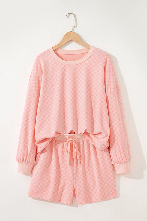 Exclusive Checkered Long Sleeve Pullover And Short Set