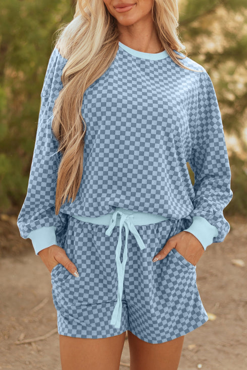 Exclusive Checkered Long Sleeve Pullover And Short Set