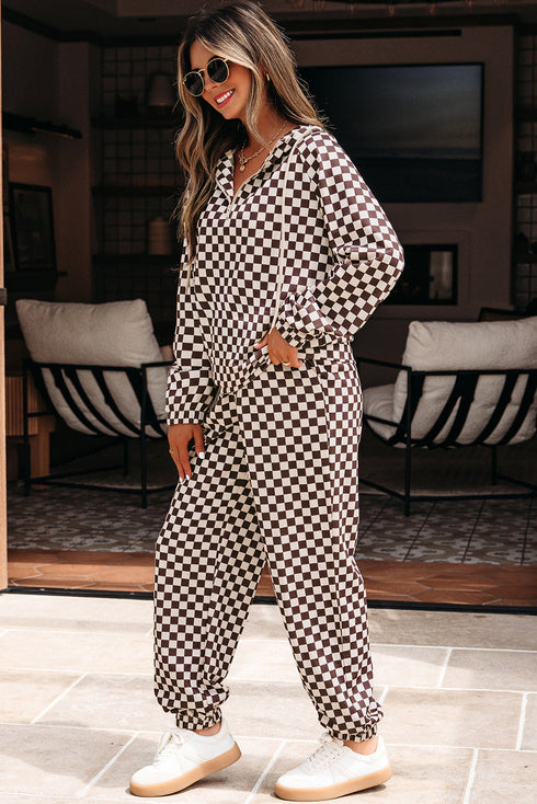 Exclusive Checkered Print Athleisure Two Piece Pant Sets