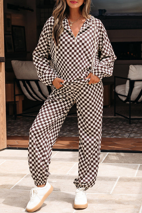Exclusive Checkered Print Athleisure Two Piece Pant Sets