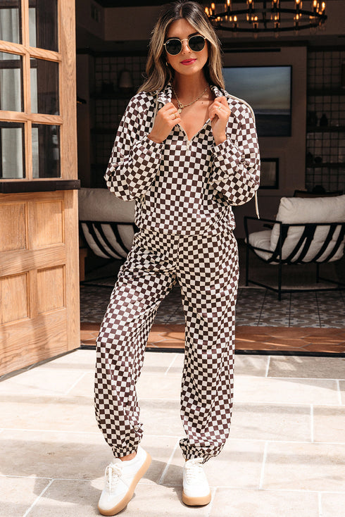 Exclusive Checkered Print Athleisure Two Piece Pant Sets