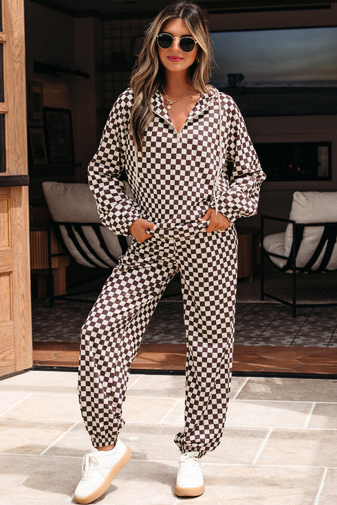 Exclusive Checkered Print Athleisure Two Piece Pant Sets