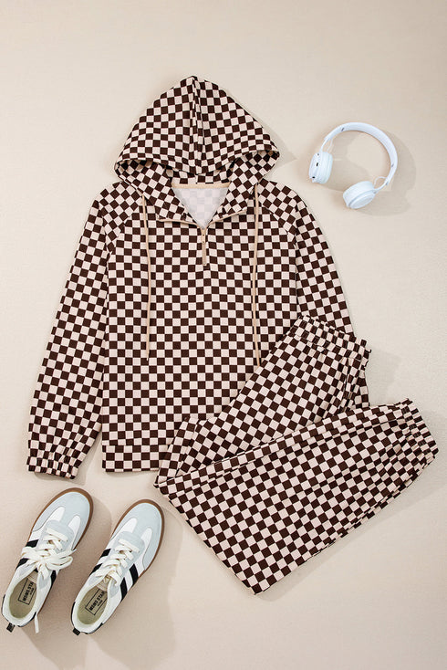 Exclusive Checkered Print Athleisure Two Piece Pant Sets