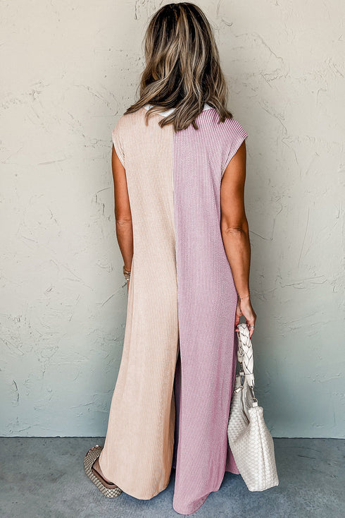 Exclusive Corded Knit Buttoned Wide Leg Jumpsuit