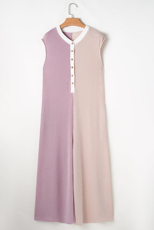 Exclusive Corded Knit Buttoned Wide Leg Jumpsuit