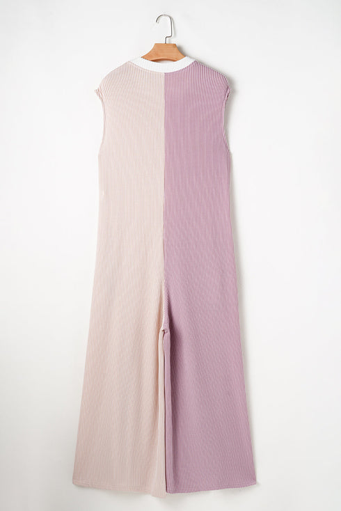Exclusive Corded Knit Buttoned Wide Leg Jumpsuit