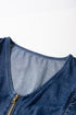 Exclusive Denim Ruffled Zip Front Belted Romper