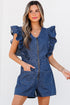Exclusive Denim Ruffled Zip Front Belted Romper