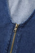 Exclusive Denim Ruffled Zip Front Belted Romper