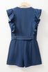 Exclusive Denim Ruffled Zip Front Belted Romper