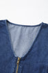 Exclusive Denim Ruffled Zip Front Belted Romper