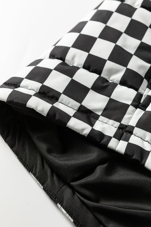 Exclusive Double Checked Stand Collar Cropped Puffer Vest