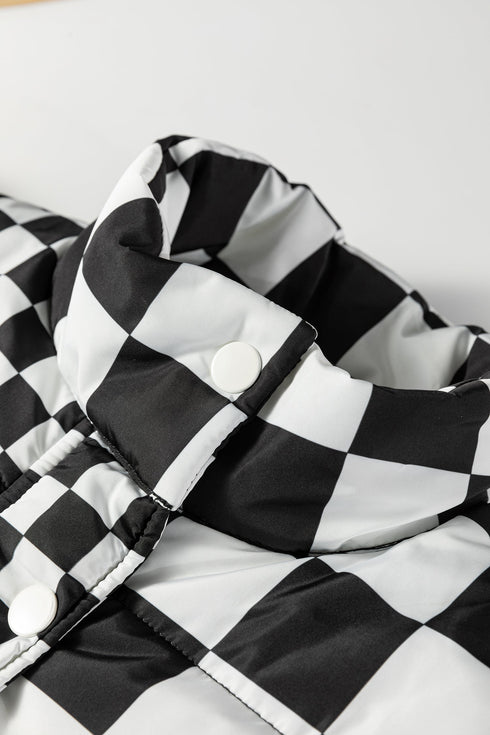 Exclusive Double Checked Stand Collar Cropped Puffer Vest