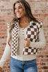 Exclusive Double Checked Stand Collar Cropped Puffer Vest