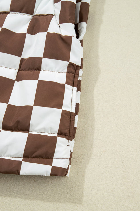 Exclusive Double Checked Stand Collar Cropped Puffer Vest