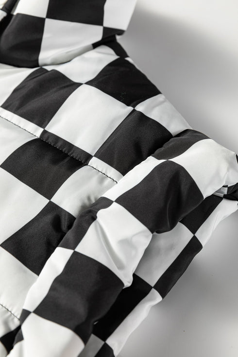 Exclusive Double Checked Stand Collar Cropped Puffer Vest