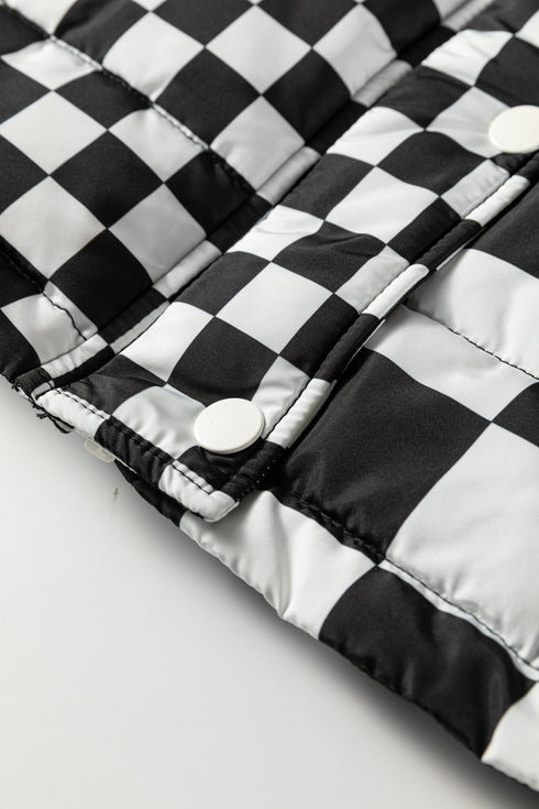 Exclusive Double Checked Stand Collar Cropped Puffer Vest