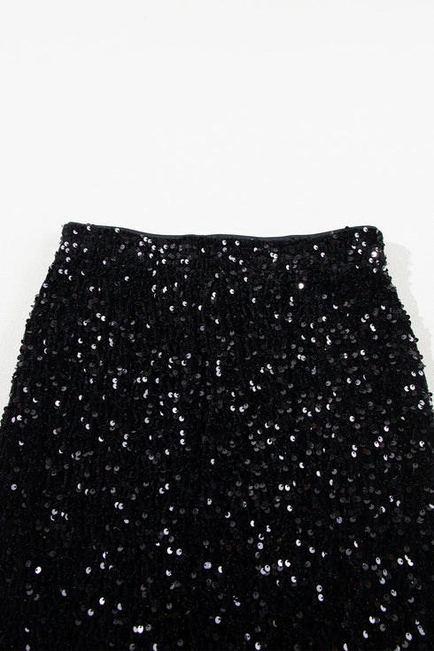 Exclusive Elegant Solid Sequin Bodycon Mini Skirt