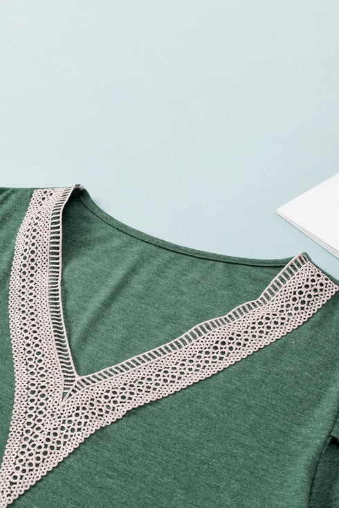 Exclusive Embroidered Lace Draped Sleeve V Neck Blouse
