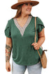Exclusive Embroidered Lace Draped Sleeve V Neck Blouse