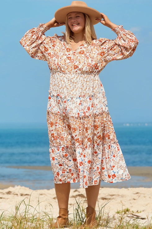 Exclusive Floral Paneled Tiered Ruffle Maxi Dress
