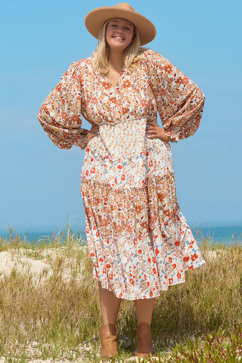 Exclusive Floral Paneled Tiered Ruffle Maxi Dress