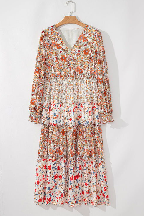 Exclusive Floral Paneled Tiered Ruffle Maxi Dress