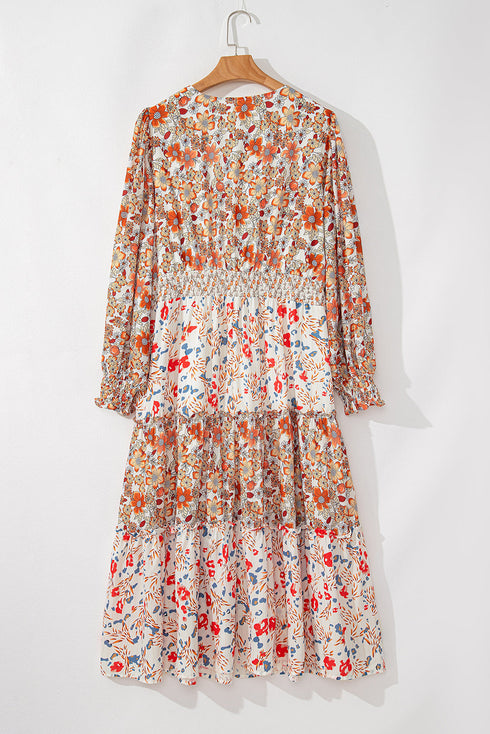 Exclusive Floral Paneled Tiered Ruffle Maxi Dress