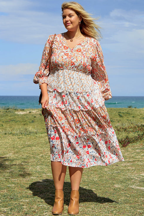Exclusive Floral Paneled Tiered Ruffle Maxi Dress