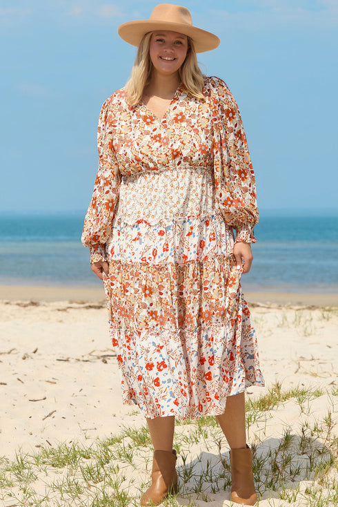 Exclusive Floral Paneled Tiered Ruffle Maxi Dress