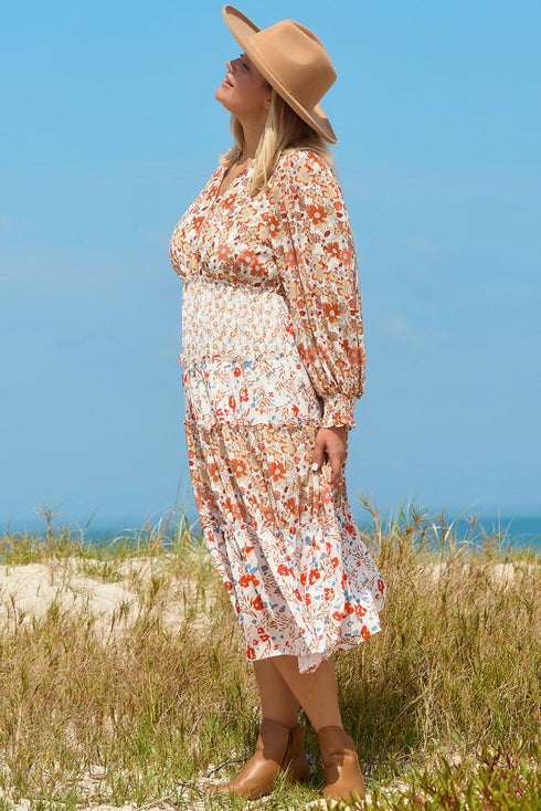 Exclusive Floral Paneled Tiered Ruffle Maxi Dress