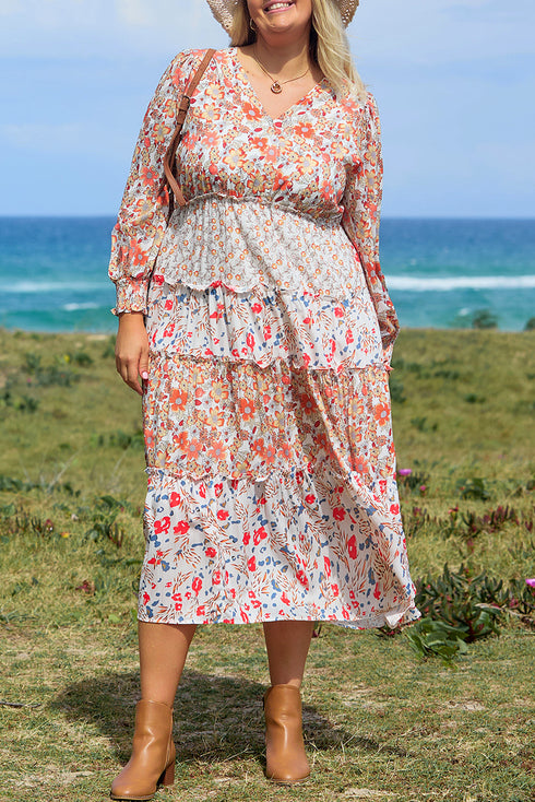 Exclusive Floral Paneled Tiered Ruffle Maxi Dress