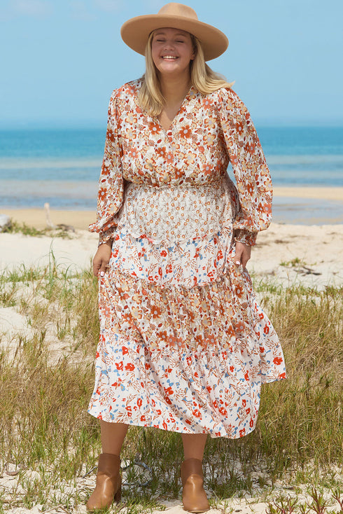 Exclusive Floral Paneled Tiered Ruffle Maxi Dress