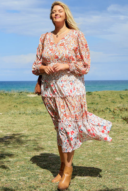 Exclusive Floral Paneled Tiered Ruffle Maxi Dress