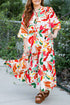 Exclusive Floral Print Drawstring Tiered V Neck Maxi Dress